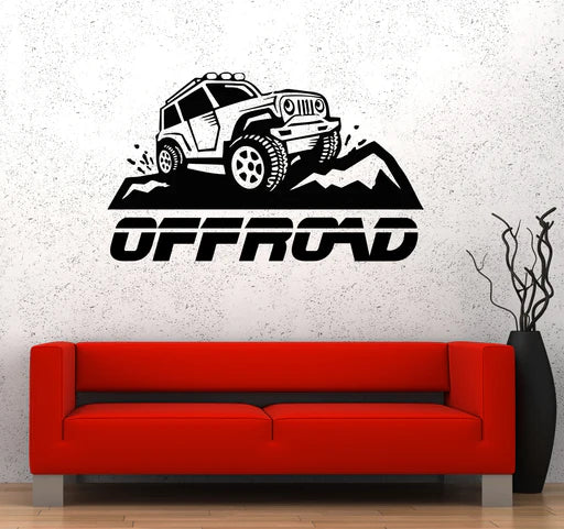 Dynamic Off-Road Jeep Mountain Vinyl Wall Decal | Adventure Vehicle Wall Art Marif Creation