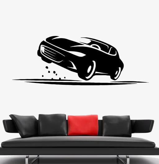 Dynamic Jumping Car Silhouette Wall Decal | Modern Automotive Art Marif Creation