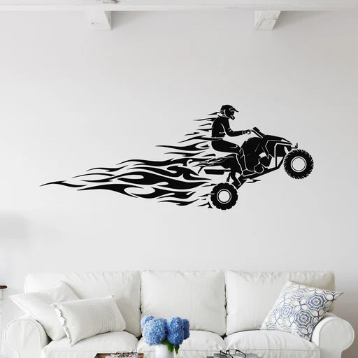Dynamic ATV Rider Flames Wall Decal | Extreme Sports Quad Bike Vinyl Art Marif Creation