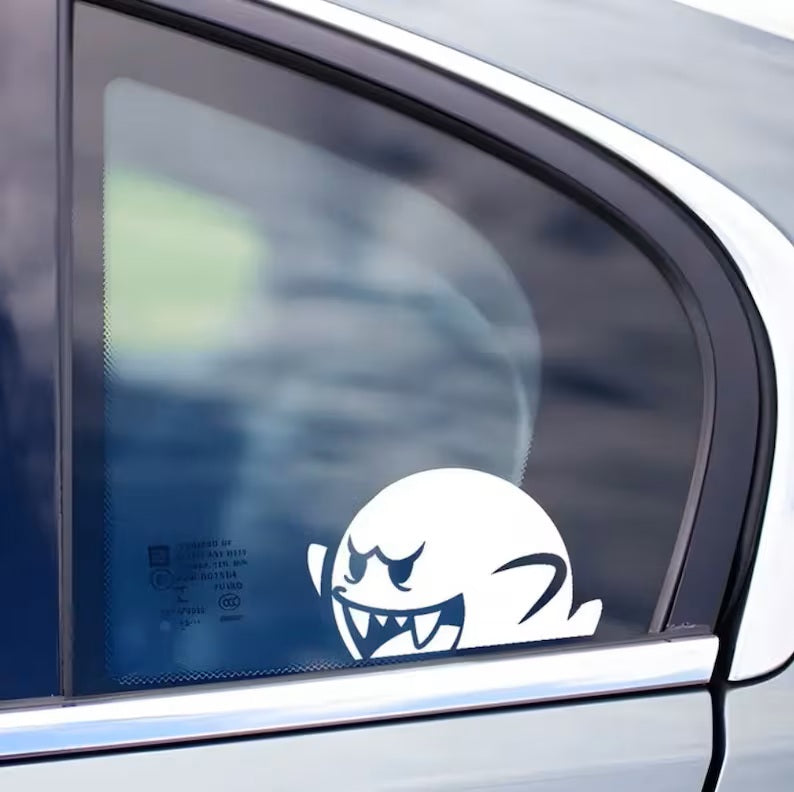 Peeking Ghost Vinyl Decal – Mario-Inspired Car Sticker Marif Creations