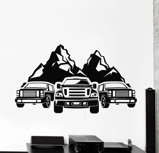 Off-Road Trucks & Mountains Vinyl Wall Decal | Adventure Vehicle Art Marif Creation