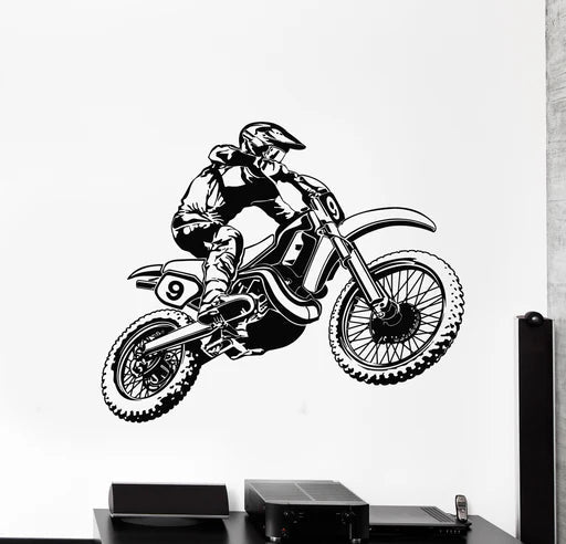 Dynamic Motocross Rider Jumping Wall Decal | Dirt Bike Extreme Sports Art Marif Creation