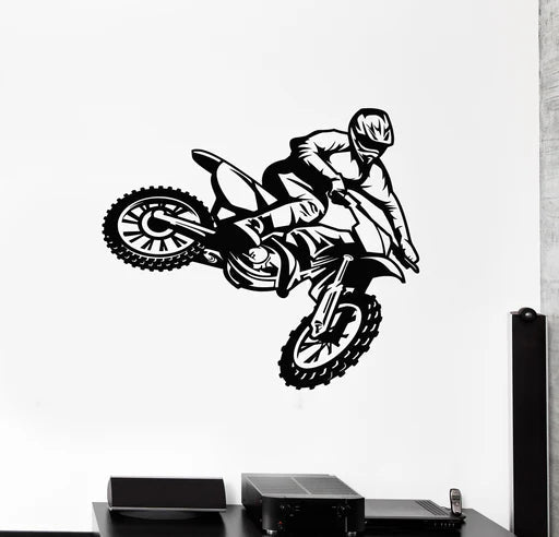 Dynamic Motocross Dirt Bike Rider Vinyl Wall Decal | Extreme Sports Art Marif Creation