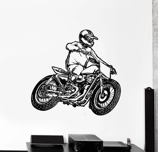 Dynamic Flat Track Motorcycle Rider Vinyl Wall Decal | Extreme Sports Wall Art Marif Creation