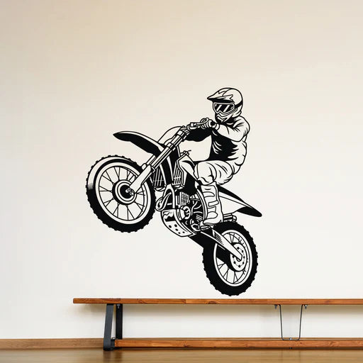 Dynamic Dirt Bike Rider Wheelie Vinyl Wall Decal | Motocross Action Wall Art Marif Creation