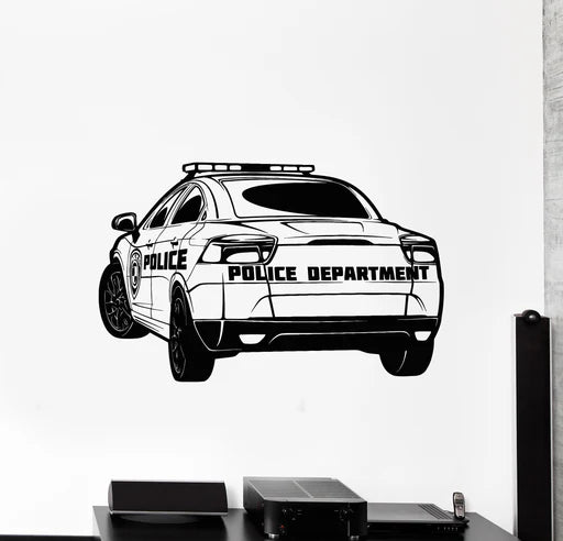 Dynamic Police Car Outline Vinyl Wall Decal | Law Enforcement Vehicle Art Marif Creation