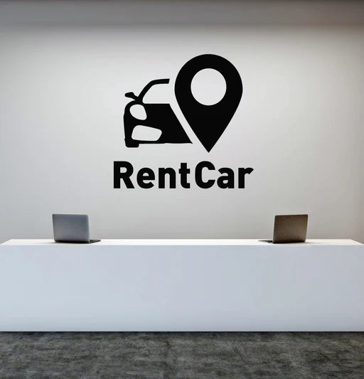 RentCar Logo & Location Pin Vinyl Wall Decal | Custom Business Signage Marif Creation