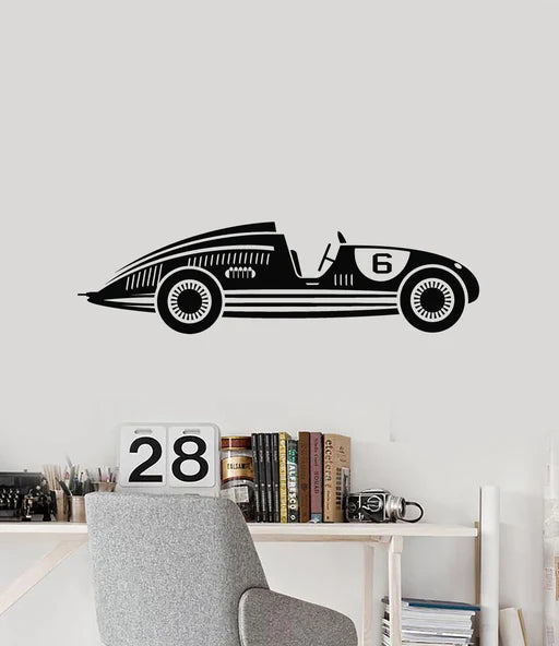 Vintage Race Car Silhouette Wall Decal | Classic Automotive Wall Art Marif Creation