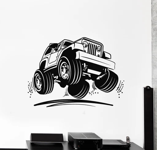Dynamic Jumping Jeep Off-Road Vehicle Vinyl Wall Decal | Adventure Art Marif Creation