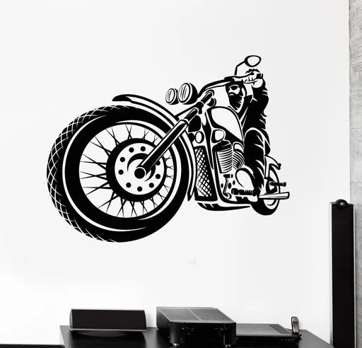Classic Motorcycle Rider Silhouette Wall Decal | Black Vinyl Chopper Art Marif Creation