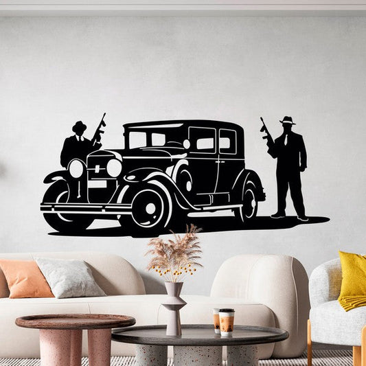 Vintage Gangster Car & Mobster Crew Wall Decal | Prohibition Era Art Marif Creation