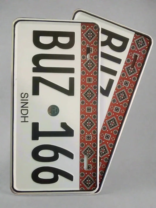 Sindh Ajrak New Style (White) Embossed Replica Number Plate - Marif Creations