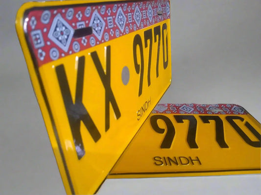 Sindh Ajrak Style Yellow Upper Side Embossed Replica Number Plate (Commercial) My Store