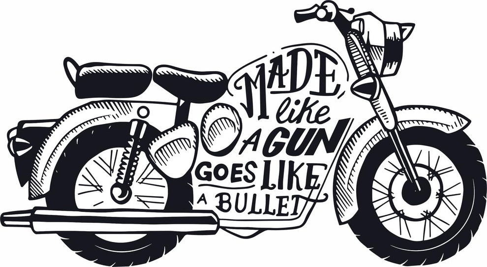 Vintage Motorcycle Typography Wall Decal | 'Made Like a Gun' Quote Art ...