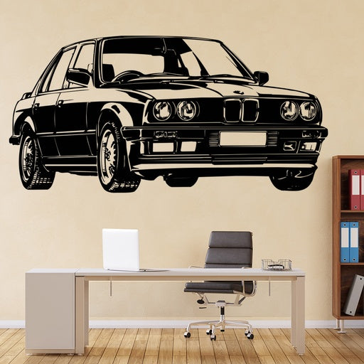 Classic BMW E30 Sedan Silhouette Wall Decal | Vintage Car Automotive Vinyl Art Marif Creation