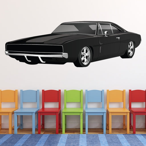 Classic Black Muscle Car Wall Decal | Vintage Charger Style Vinyl Art for Boys Room & Man Cave Marif Creation