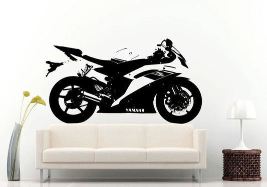 Yamaha YZF-R6 Sport Bike Silhouette Vinyl Wall Decal | Motorcycle Art Marif Creation