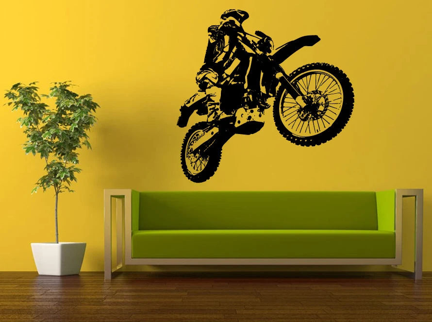 Motocross Dirt Bike Rider Jump Wall Decal | Extreme Sport Vinyl Art ...