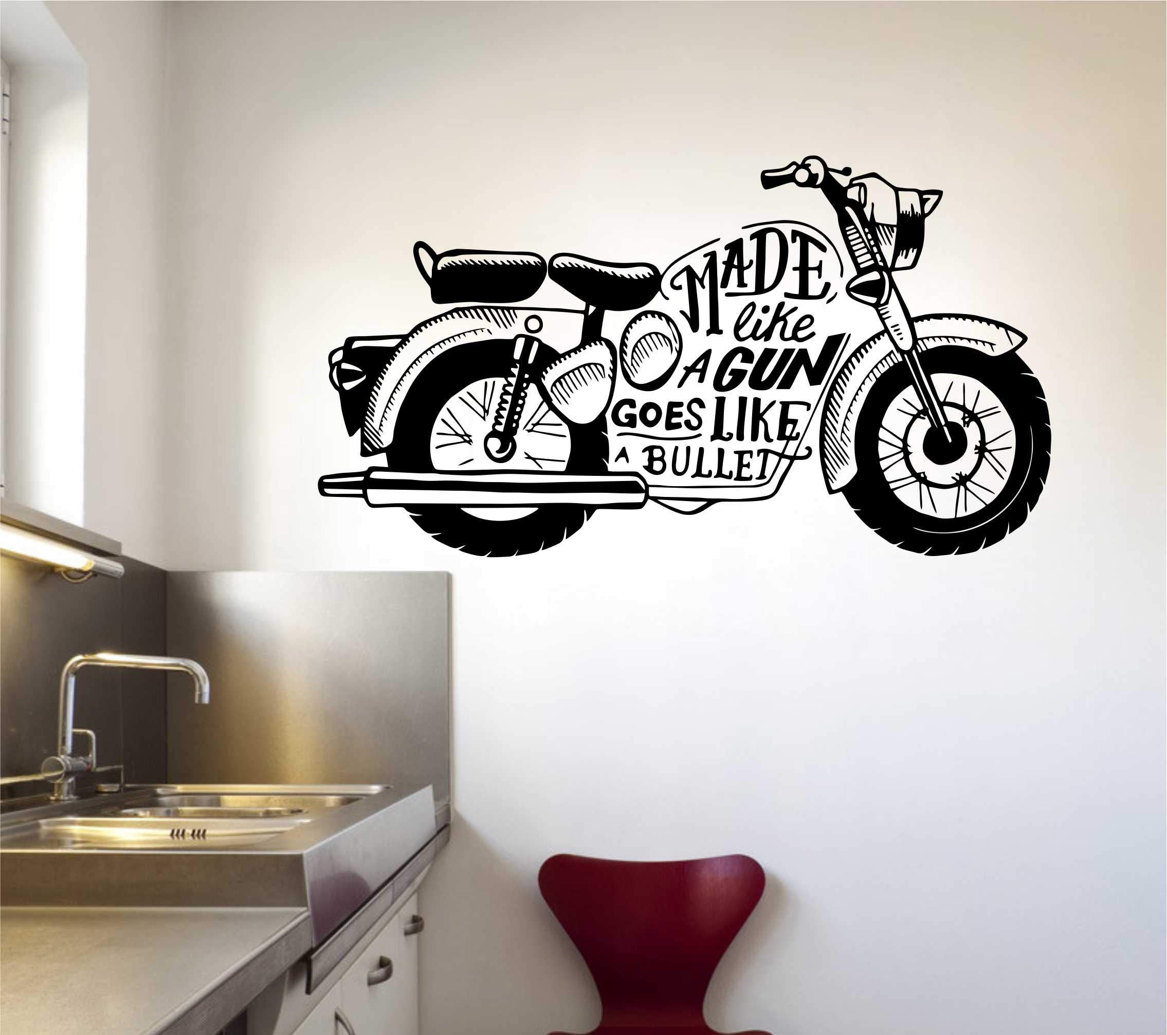 Vintage Motorcycle Wall Decal with Quote | 'Made Like a Gun' Classic B ...