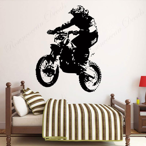 Motocross Rider Mid-Air Jump Wall Decal | Dirt Bike Extreme Sports Art ...