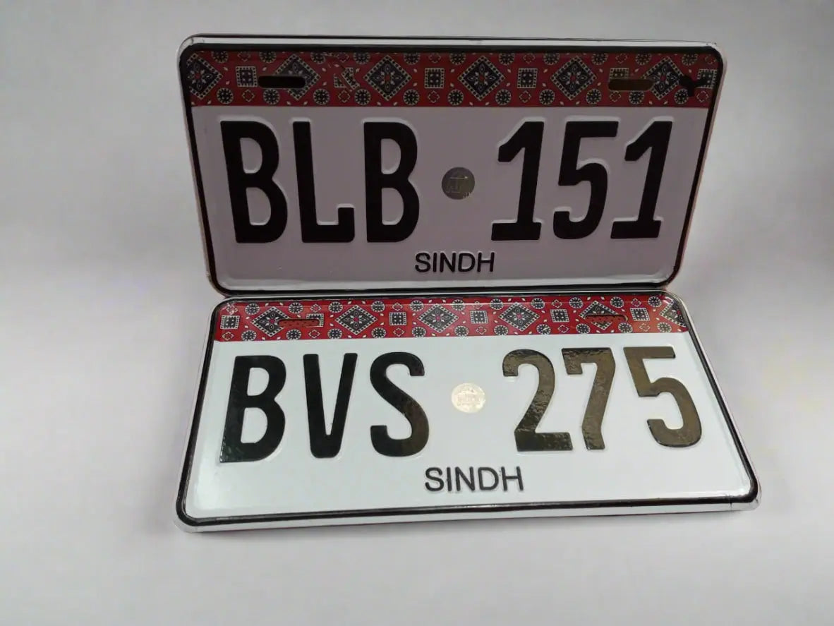 Sindh Ajrak New Style (White) Embossed Replica Number Plate - Marif Creations