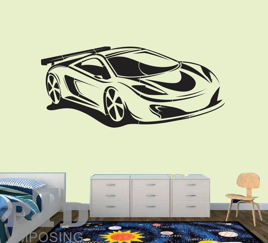 Dynamic Supercar Silhouette Wall Decal | Modern Luxury Sports Car Vinyl Art Marif Creation