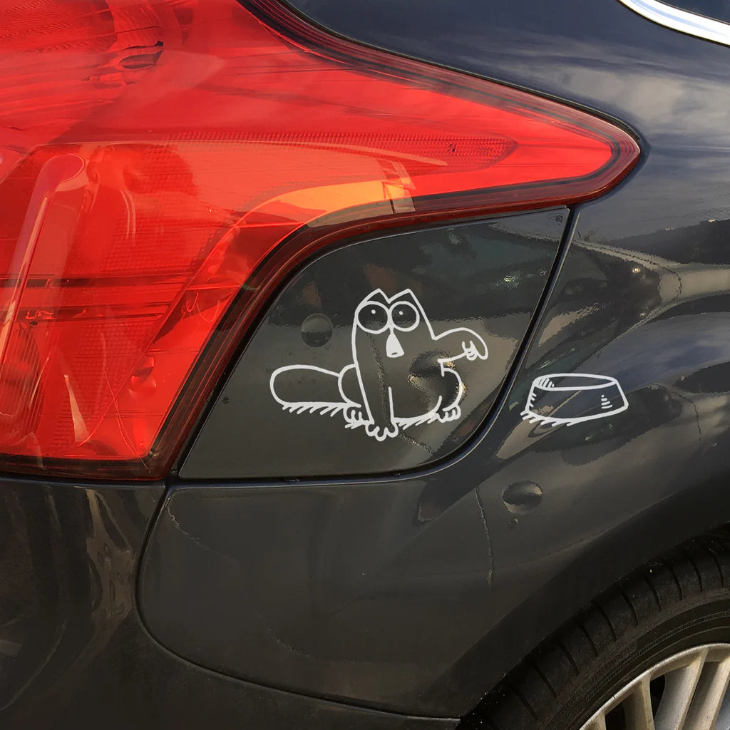 Simon’s Cat “Feed Me” Car Sticker – Funny Vinyl Decal with Bowl Marif Creations
