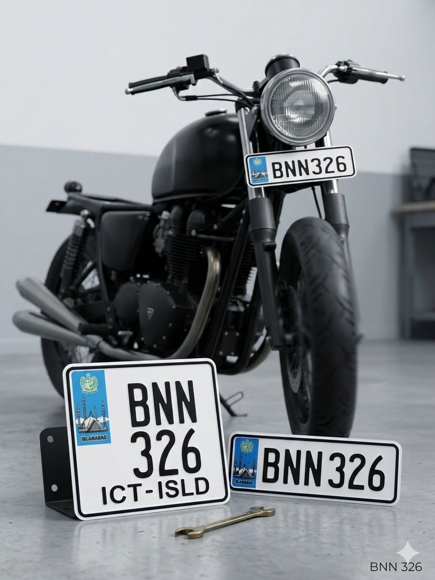 Islamabad New Style Replica Upper side Embossed Number Plates (Bike) My Store