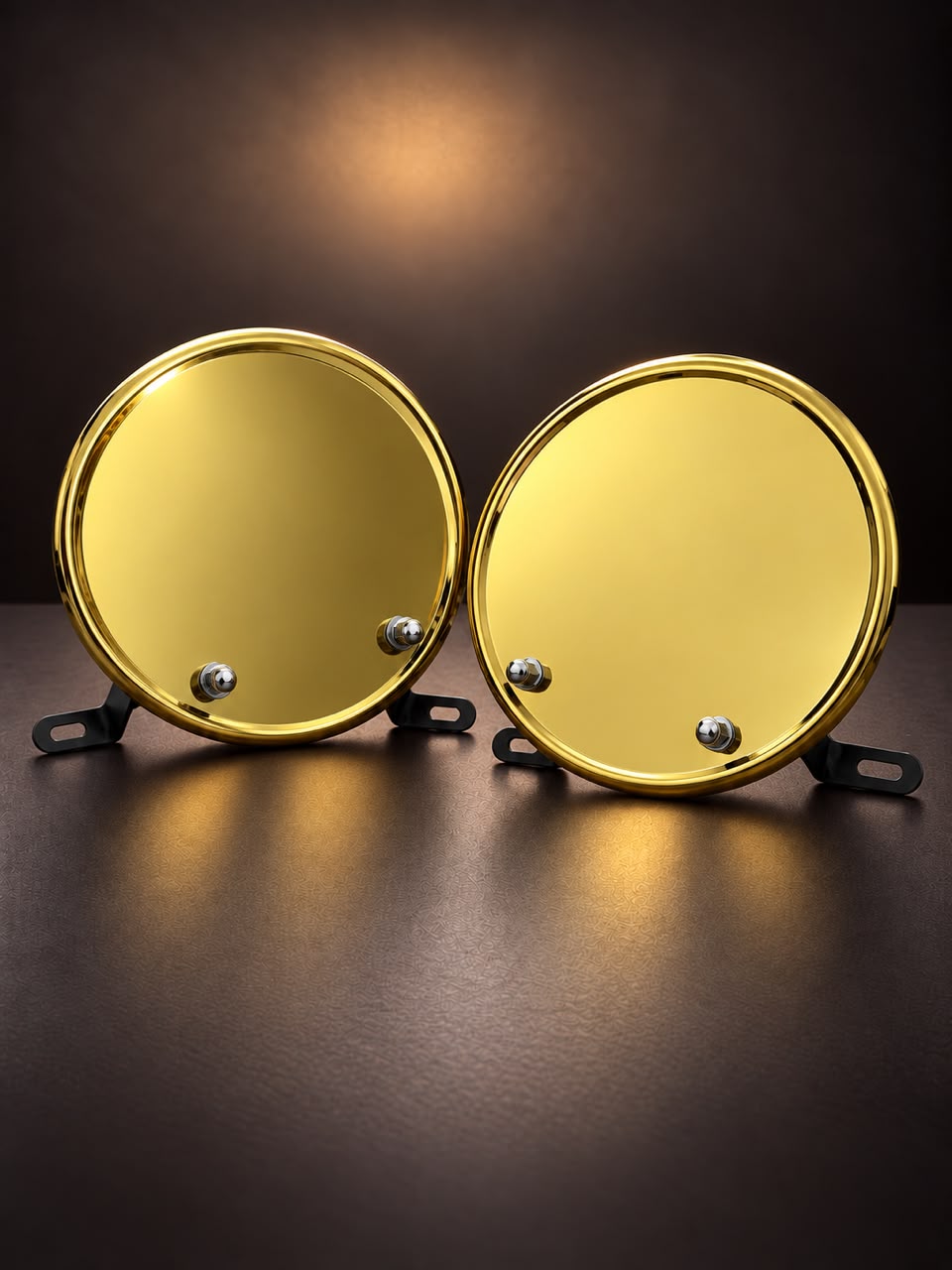Premium Plain Golden Round Plates for Car – Front &amp; Back Pair Marif Creations