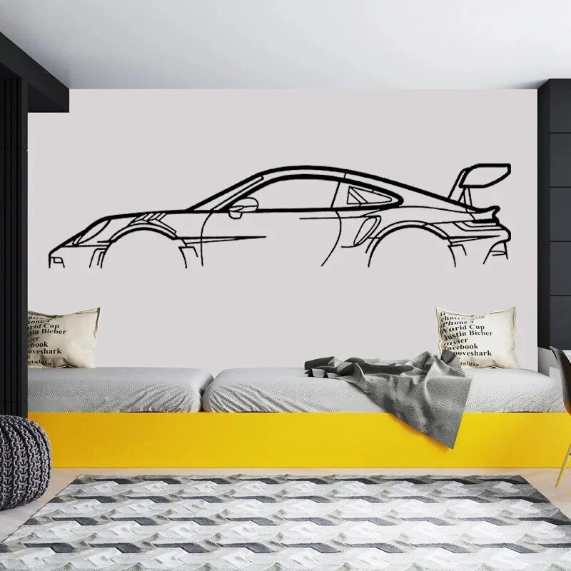 Iconic Sports Car Line Art Wall Decal | Modern Porsche Style Vinyl Art Marif Creation