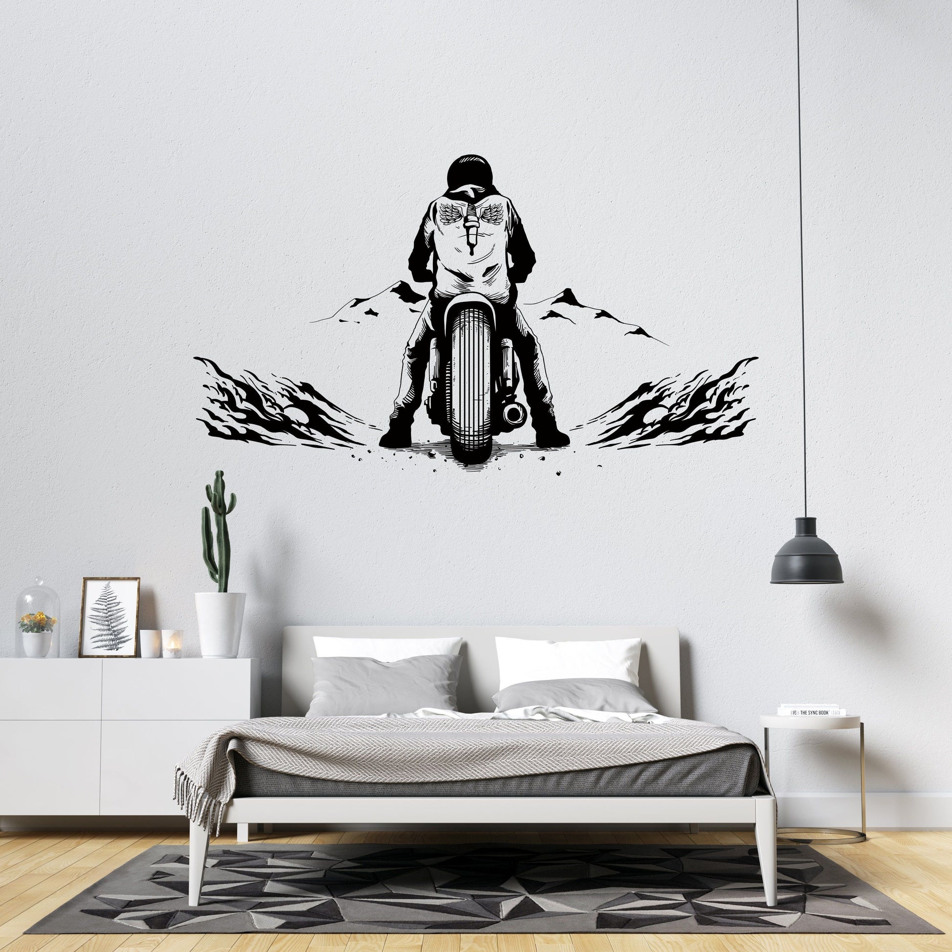Dynamic Motorcycle Rider City Skyline Vinyl Wall Decal | Urban Adventure Art Marif Creation