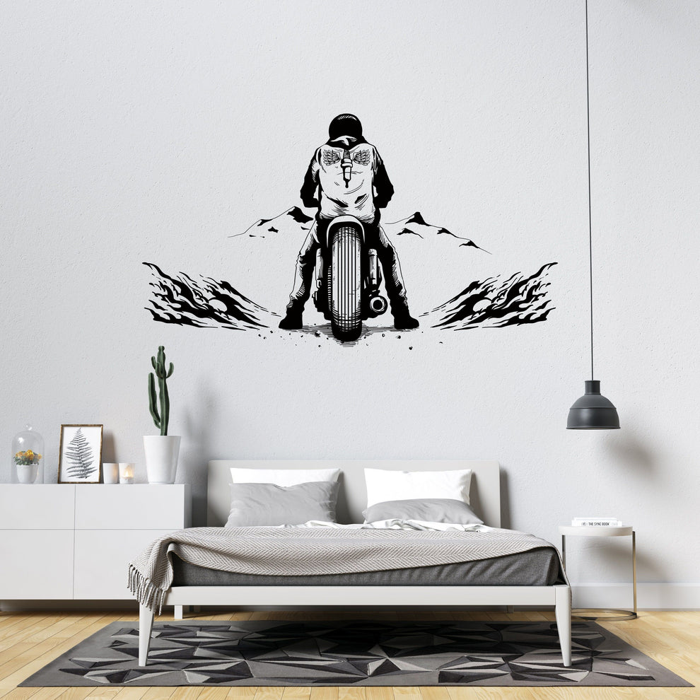 Dynamic Motorcycle Rider City Skyline Vinyl Wall Decal | Urban Adventu ...