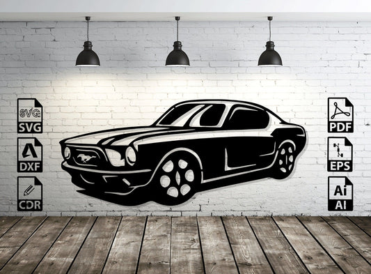 Classic Ford Mustang Car Silhouette Wall Decal | Automotive Art Vinyl Sticker Marif Creation