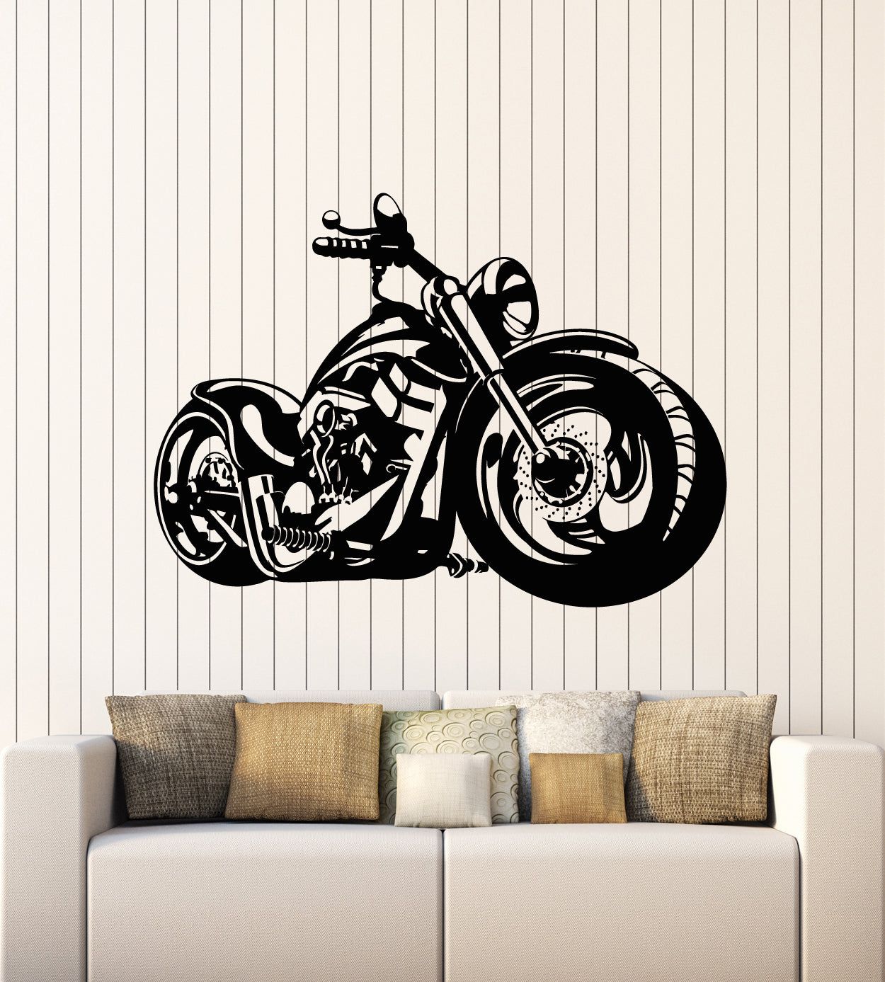 Classic Cruiser Motorcycle Silhouette Vinyl Wall Decal | Biker Art Decor Marif Creation