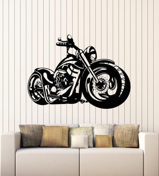 Classic Cruiser Motorcycle Silhouette Vinyl Wall Decal | Biker Art Decor Marif Creation