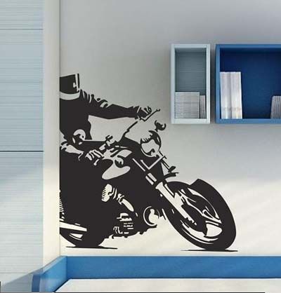 Dynamic Motorcycle Rider Silhouette Wall Decal | Biker Adventure Art Marif Creation