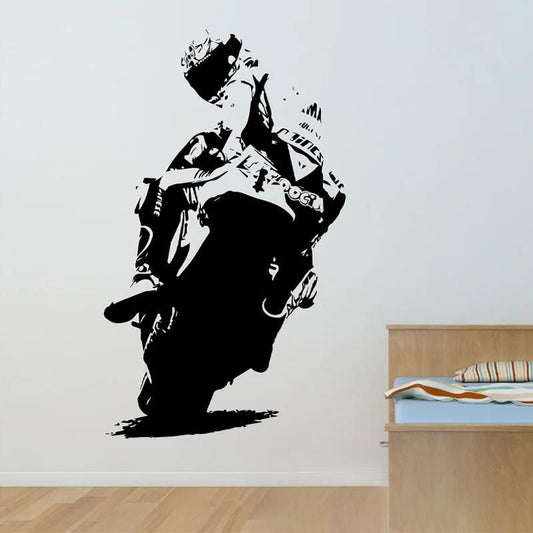 Dynamic Motorcycle Racer Silhouette Wall Decal | Motorsports Vinyl Art Marif Creation