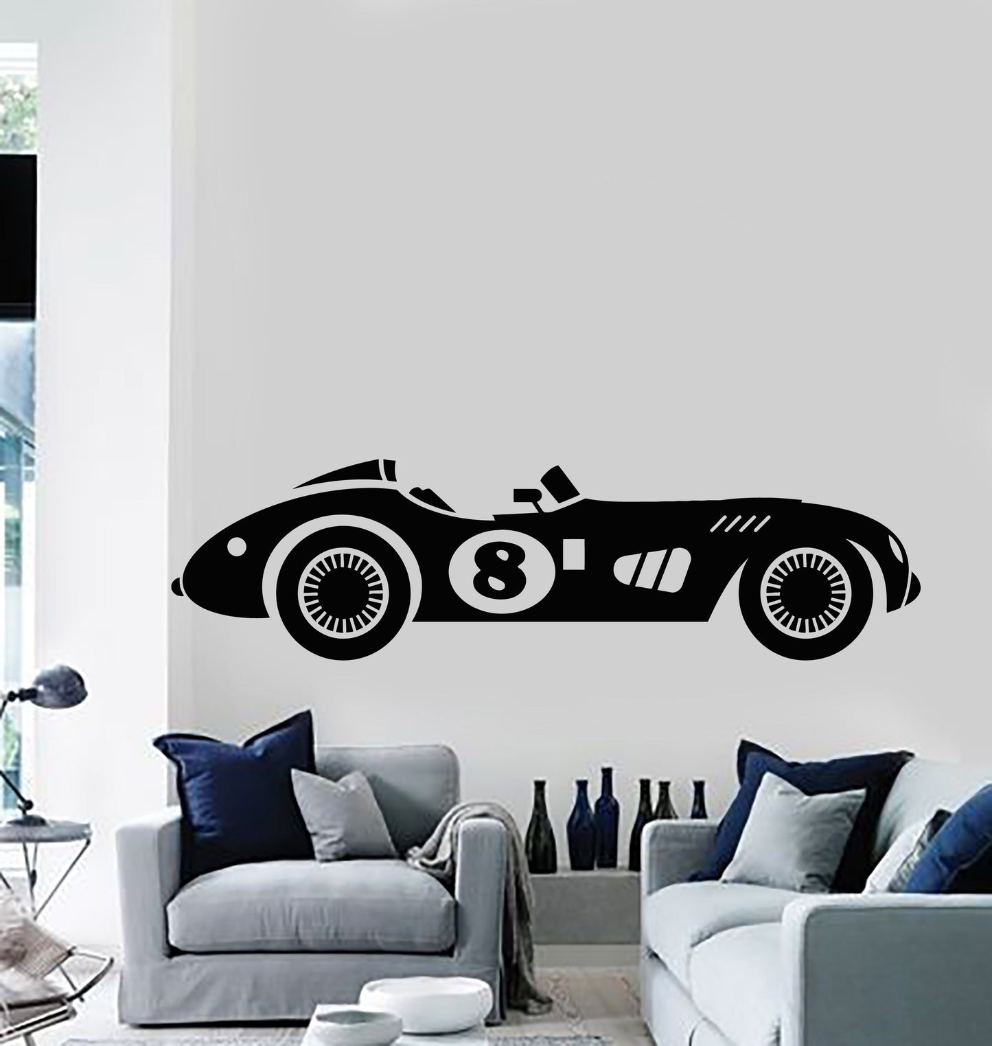Classic Race Car #8 Silhouette Wall Decal | Vintage Automotive Art Marif Creation