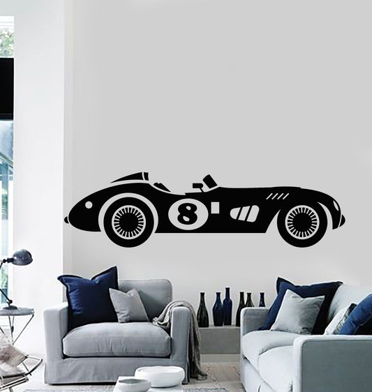 Classic Race Car #8 Silhouette Wall Decal | Vintage Automotive Art Marif Creation