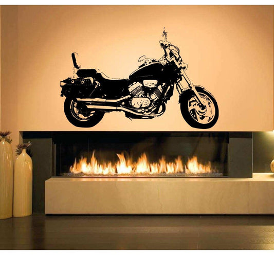 Classic Cruiser Motorcycle Silhouette Wall Decal | Biker Theme Home Decor Marif Creation