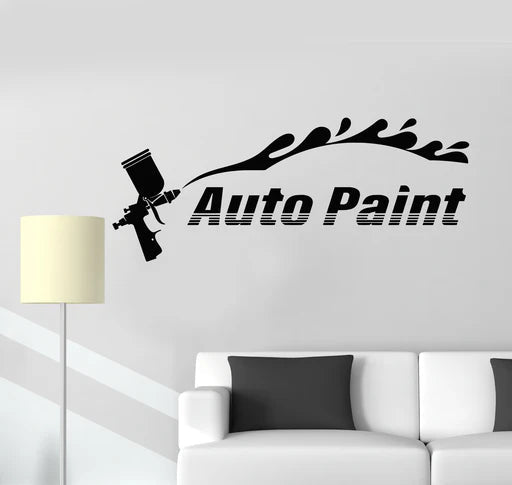 Auto Paint Spray Gun & Text Wall Decal | Professional Garage & Workshop Vinyl Art Marif Creation
