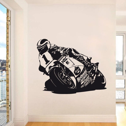Dynamic Motorcycle Racer Wall Decal | Sport Bike Racing Vinyl Art Marif Creation