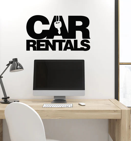 Car Rentals Business Vinyl Wall Decal with Key Icon | Premium Office Signage Marif Creation