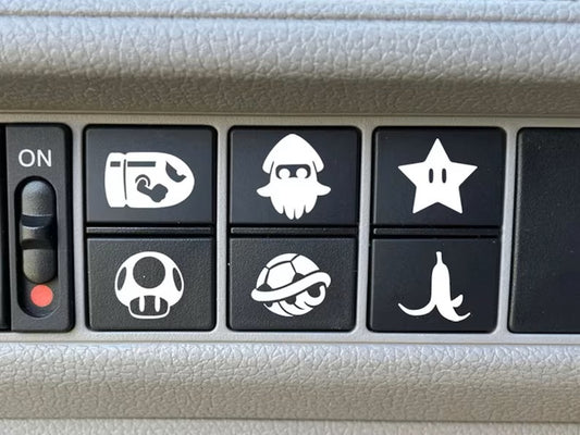 6 Stickers – Super Car Dash Button Decals (2 x 2 cm)