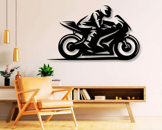 Dynamic Motorcycle Racer Silhouette Wall Decal | Sport Bike Wall Art (Copy) Marif Creation