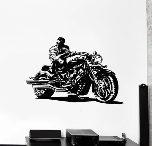 Classic Cruiser Motorcycle Wall Decal | Biker Silhouette Art Marif Creation