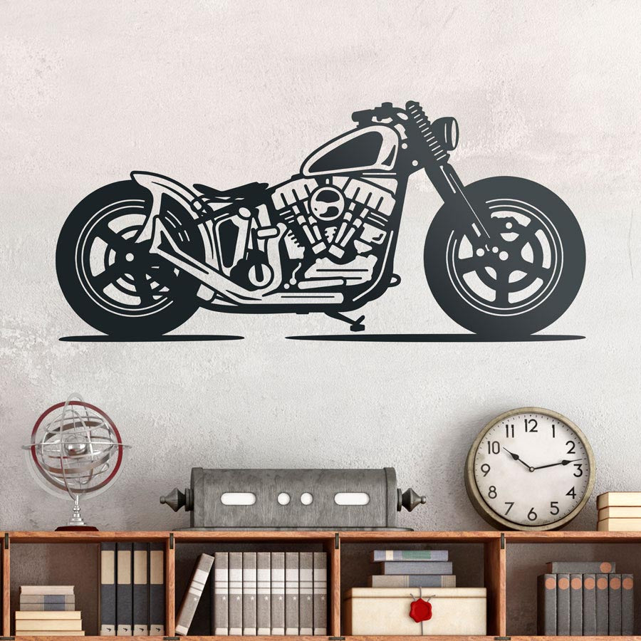 Classic Chopper Motorcycle Silhouette Wall Decal | Vintage Biker Vinyl Art Marif Creation