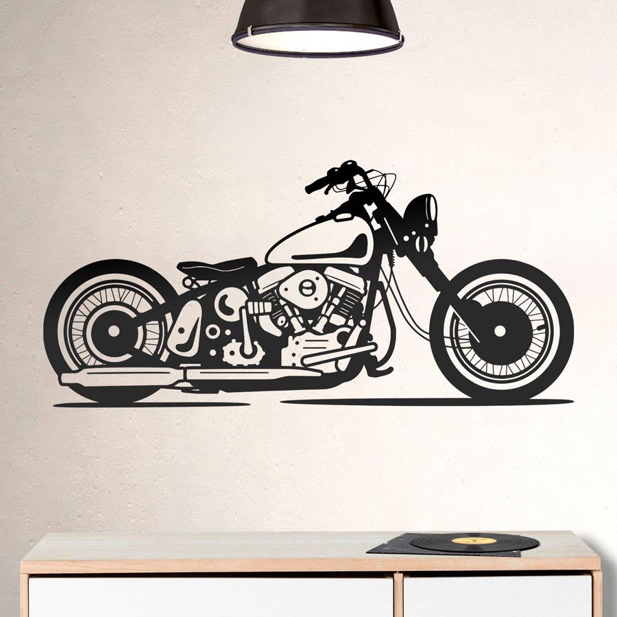 Classic Cruiser Motorcycle Silhouette Wall Decal | Retro Biker Decor ...
