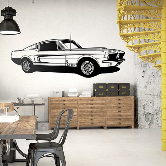 Classic Ford Mustang GT 500 Car Wall Decal | Vintage Muscle Car Art Marif Creation