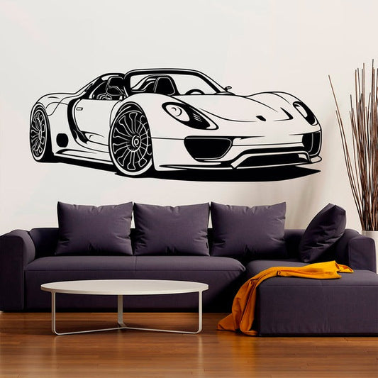 Sleek Sports Car Convertible Outline Wall Decal | Modern Automotive Art Marif Creation
